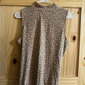 Floral Sleeveless Top - Brown and Cream